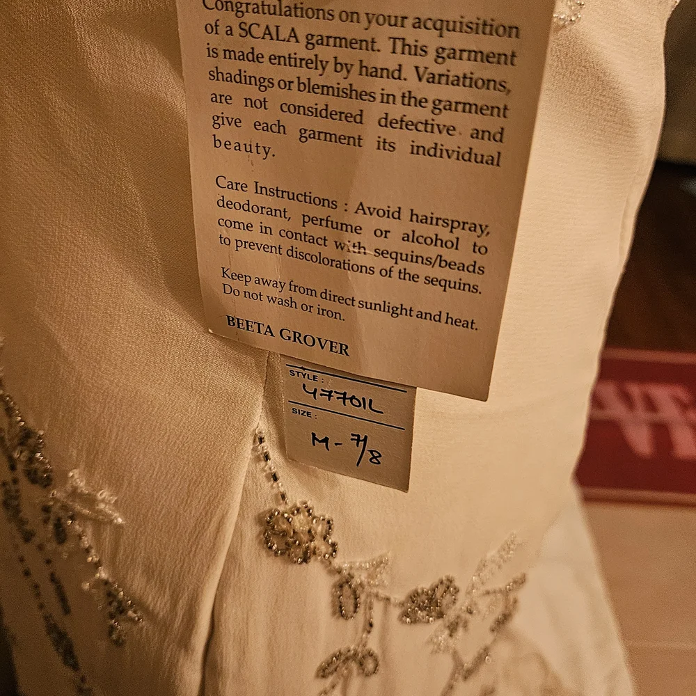 Scala Cream Beaded V-Neck Wedding Dress - Picture 8 of 9